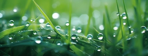 Closeup view Beautiful Green grass with rain drops AI generated image