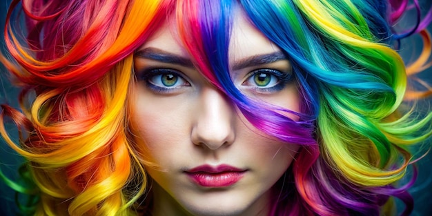 Photo closeup view of beautiful multicolored hair background