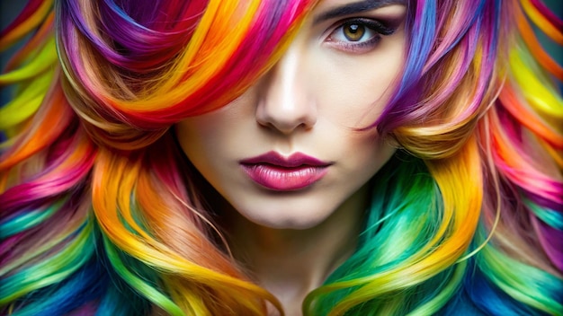 Photo closeup view of beautiful multicolored hair background