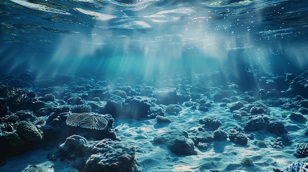 Closeup view of the beautiful underwater landscape with various corals