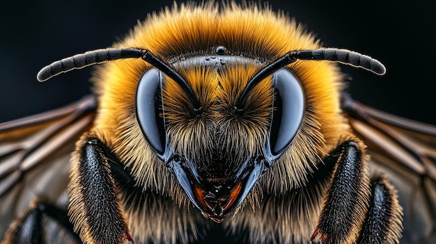 Photo a closeup view of a bee39s face with its antennae extended