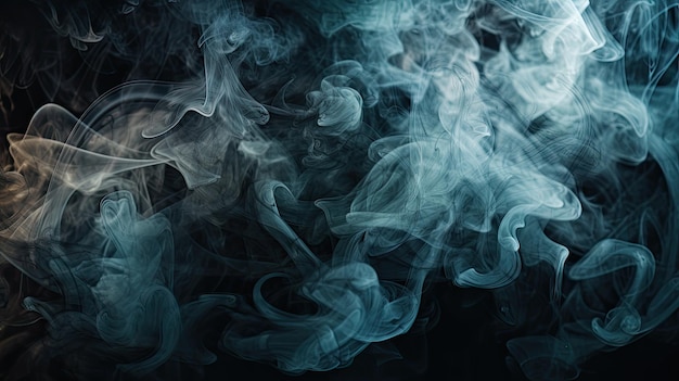 Closeup view of blue smoke texture with ethereal wisps and mysterious patterns