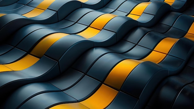 a closeup view of a blue and yellow tile roof creating a dynamic and eyecatching pattern