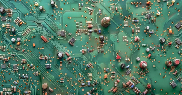 Photo a closeup view of a circuit board reveals a complex network of interconnected components including r