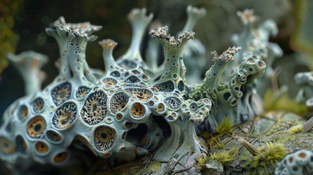 Photo closeup view of cladonia lichen