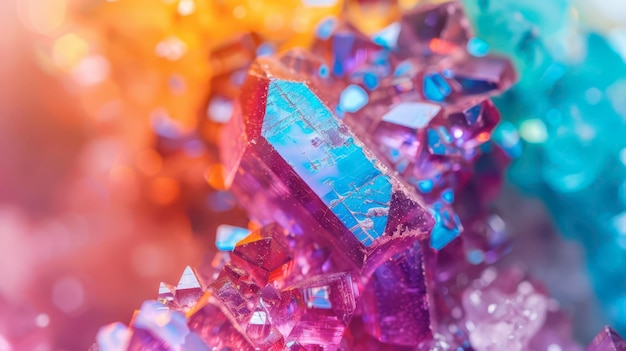 CloseUp View of Colorful Amethyst Crystals With Soft Blurred Background