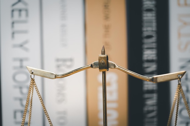 Closeup view courtroom judge justice court lawyer's desk Legal office