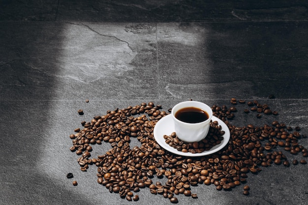 Closeup view of cup of fresh hot coffee