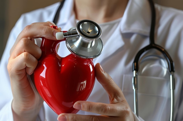 CloseUp View of a Doctor Holding a Stethoscope With a Graphic Heart Illustration