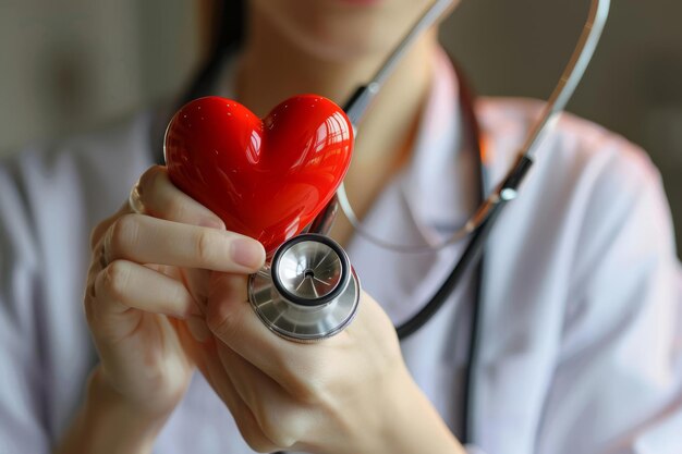 CloseUp View of a Doctor Holding a Stethoscope With a Graphic Heart Illustration