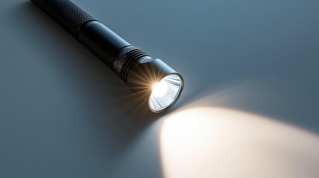 Photo a closeup view of a flashlight illuminating a surface in a dimly lit environment during the evening