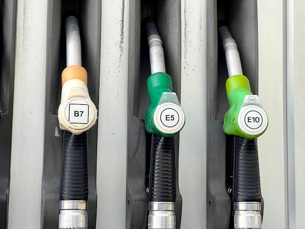 Closeup view of gas pumps at a gas station in spain