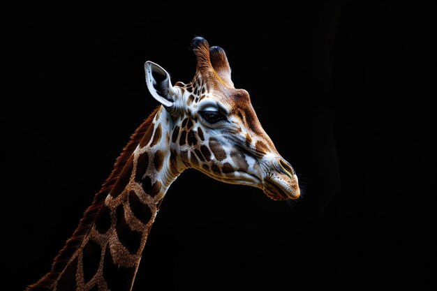 A closeup view of a giraffe39s head against a black background great for animalthemed designs and projects