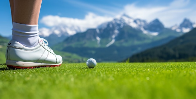 Closeup view of a golf ball on a golf course