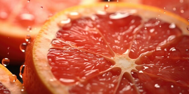 A closeup view of a grapefruit that has been cut in half This vibrant and refreshing image is perfect for food and beverage advertisements or articles about healthy eating