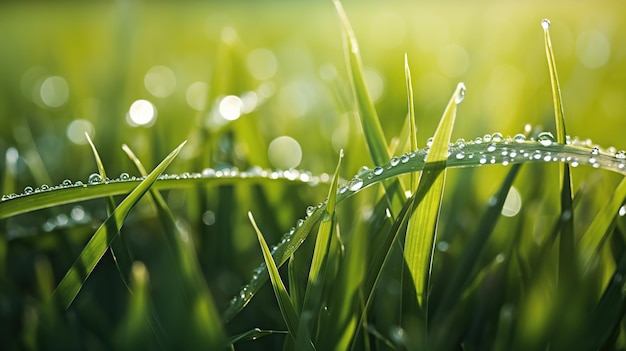 closeup view of grass with morning dew background of grass and morning dew with a dark natural look