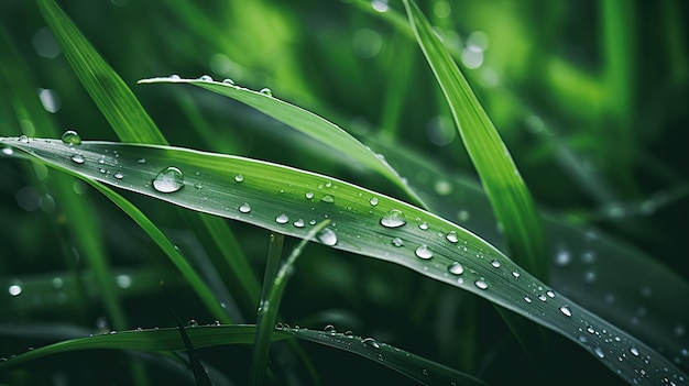 closeup view of grass with morning dew background of grass and morning dew with a dark natural look