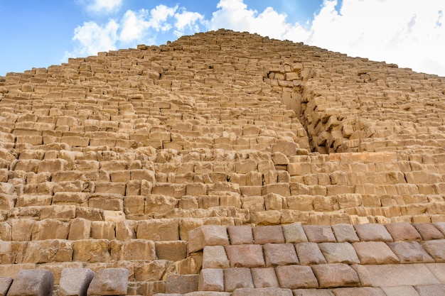 Closeup view on a great pyramid of Cheops in Giza plateau Cairo Egypt