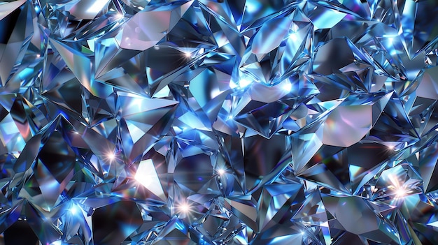 A closeup view of a group of blue gemstones reflecting light