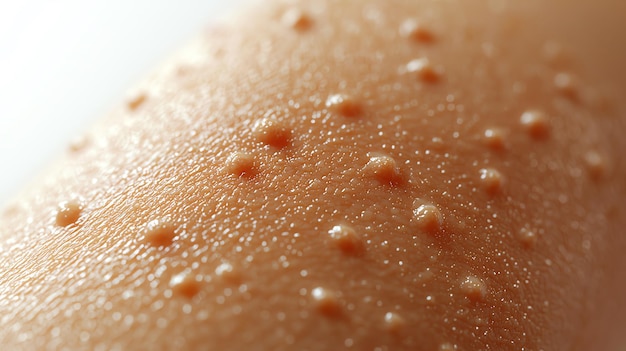 Photo closeup view of human skin featuring small bumps highlighting texture and detail of the epidermis