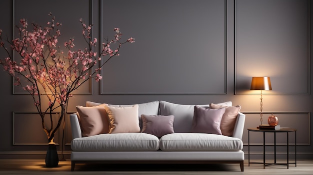 Closeup View of Luxuriously Upholstered Gray Sofa A Stylish and Opulent Furniture Piece