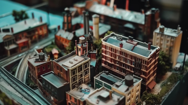 Closeup view of a meticulously crafted miniature city model