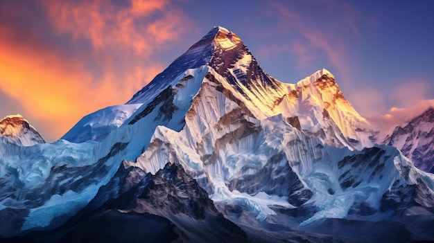 Photo closeup view of mount everest and its surrounding peaks showcasing the majestic snowcovered summits and rugged terrain