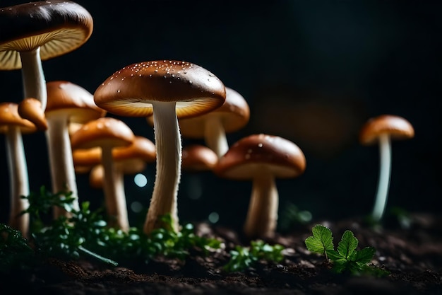 Closeup view of mushrooms with a dark background in a studio setting Creative resource AI Generated