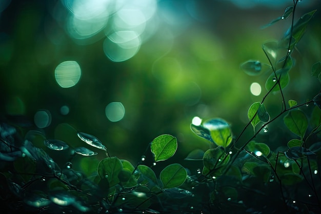 Closeup view of a plant covered in water droplets Generative AI