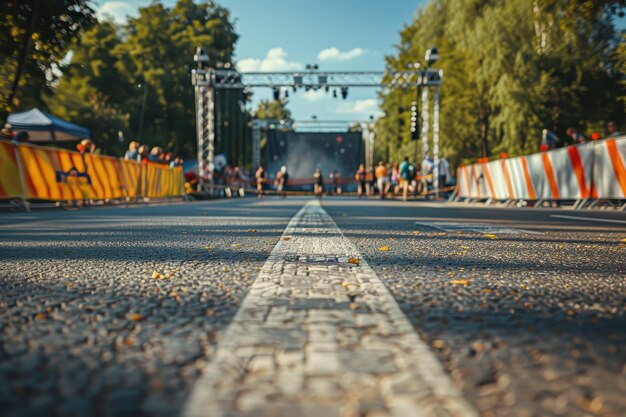 Photo closeup view of a race course with spectators and a finish line