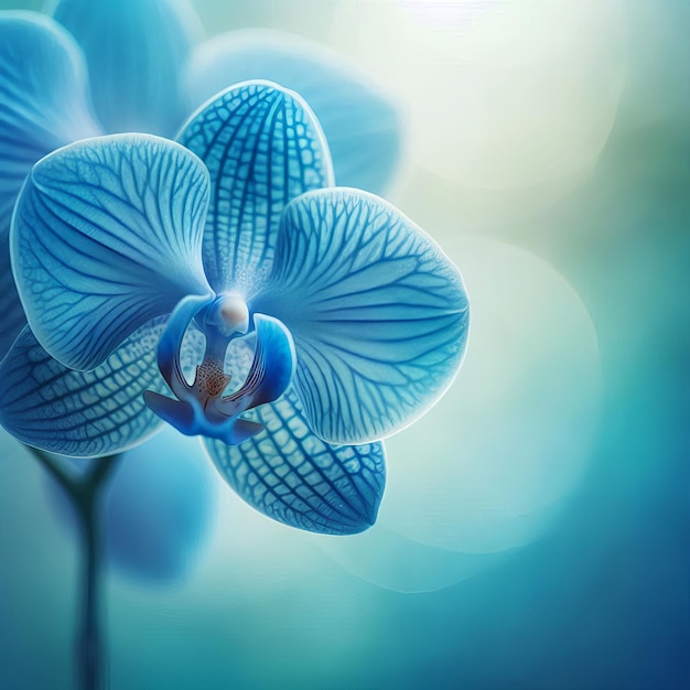 A closeup view of a single blue orchid flower