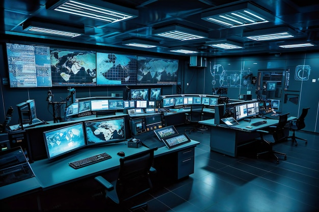 Closeup view of a skilled professional operating advanced computer systems within a cuttingedge control room