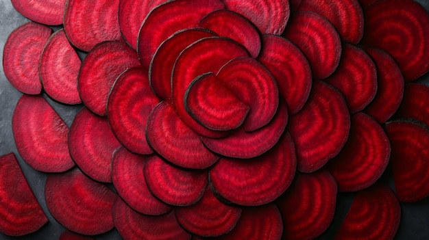 A CloseUp View of Sliced Red Beets Arranged in a Circular Pattern