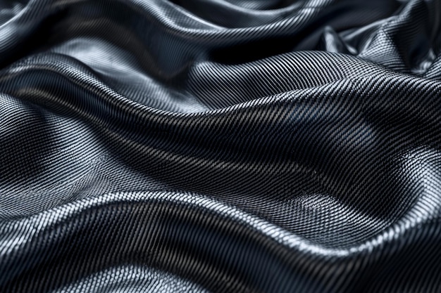 A closeup view of smooth dark fabric showcasing its texture and sheen ideal for fashion or textile design