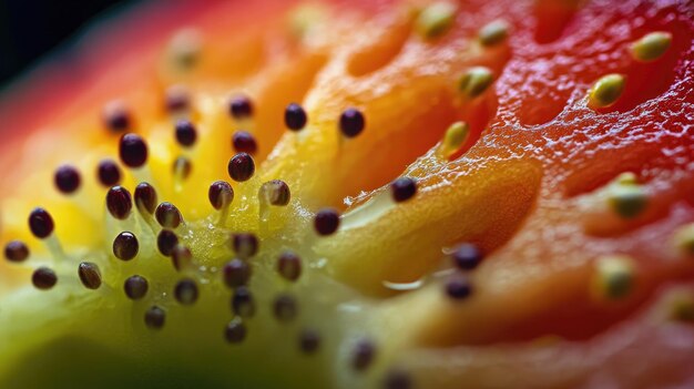 Photo a closeup view of strawberry seeds and flesh