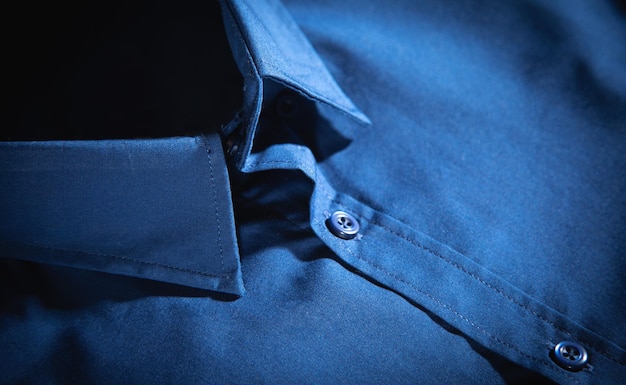 Closeup view of stylish dark blue shirt