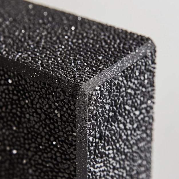 Photo closeup view of a textured black surface showcasing a unique pattern and modern aesthetic for design or artistic applications