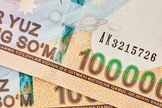 Closeup view of uzbek currency  sum Macro shot