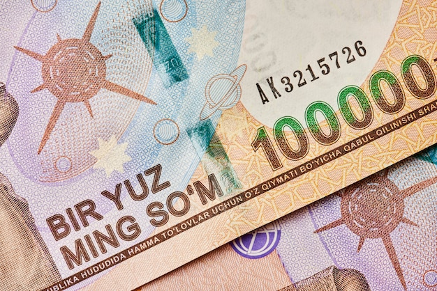 Closeup view of uzbek currency  sum Macro shot