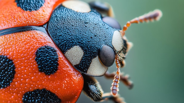 Photo closeup view of a vibrant ladybug resting on a green leaf during a sunny afternoon in a garden setting