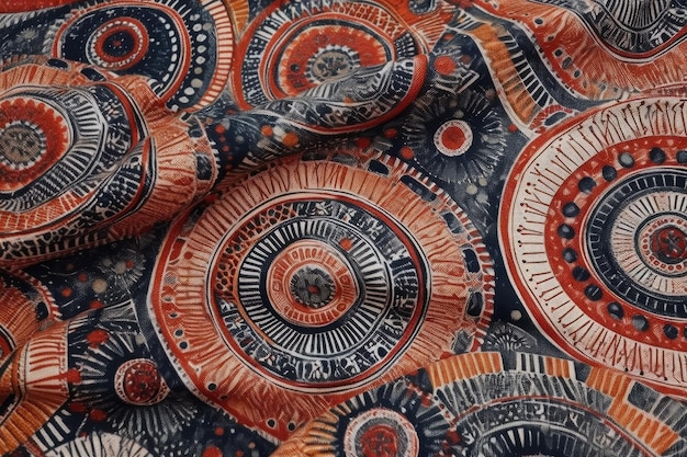 Closeup view of a vibrant orange and black fabric pattern