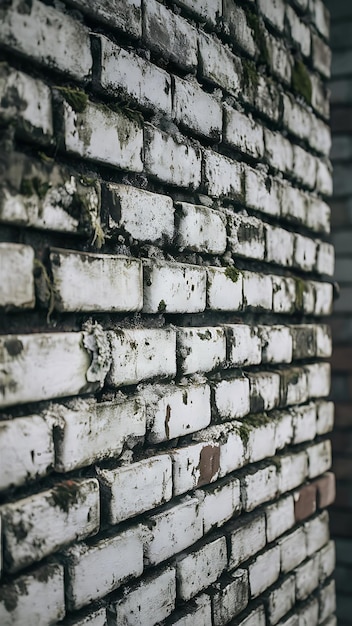 Photo closeup view of white grungy brick wall textured background