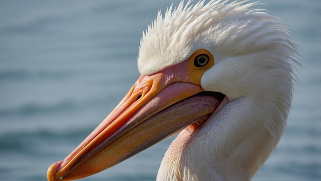 Photo closeup view of a white pelican