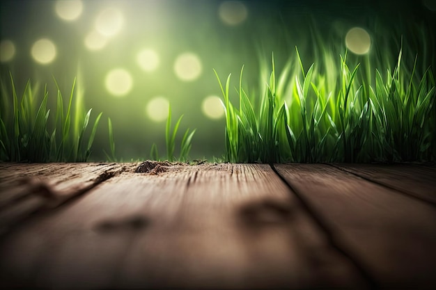 Closeup View of a Wooden Floor with Green Grass Generative AI