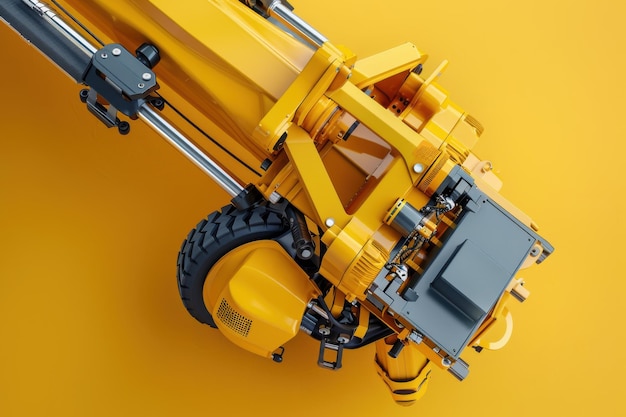 Photo a closeup view of a yellow construction machine on a bright orange background