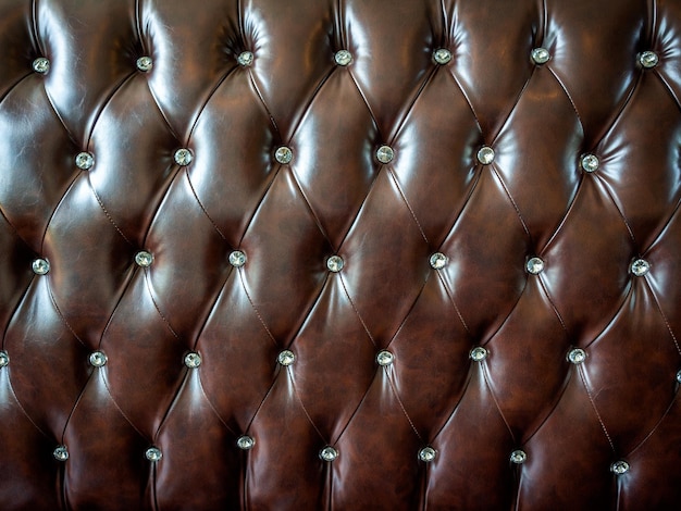 Closeup vintage brown leather button sofa texture