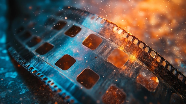 CloseUp of Vintage Film Strip with Scratches and Light Leak