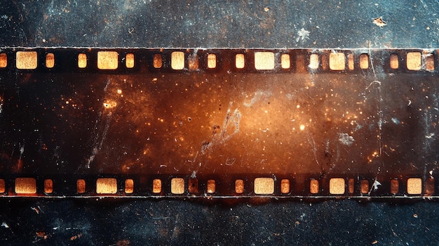 CloseUp of Vintage Film Strip with Scratches and Light Leak