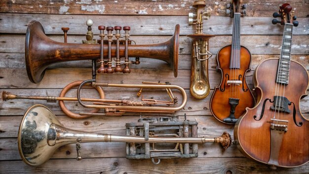 Photo closeup of vintage musical instruments