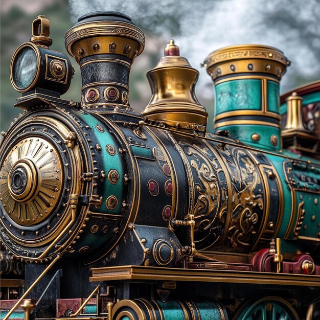 Photo a closeup of a vintage steam locomotive with intricate details and classic design